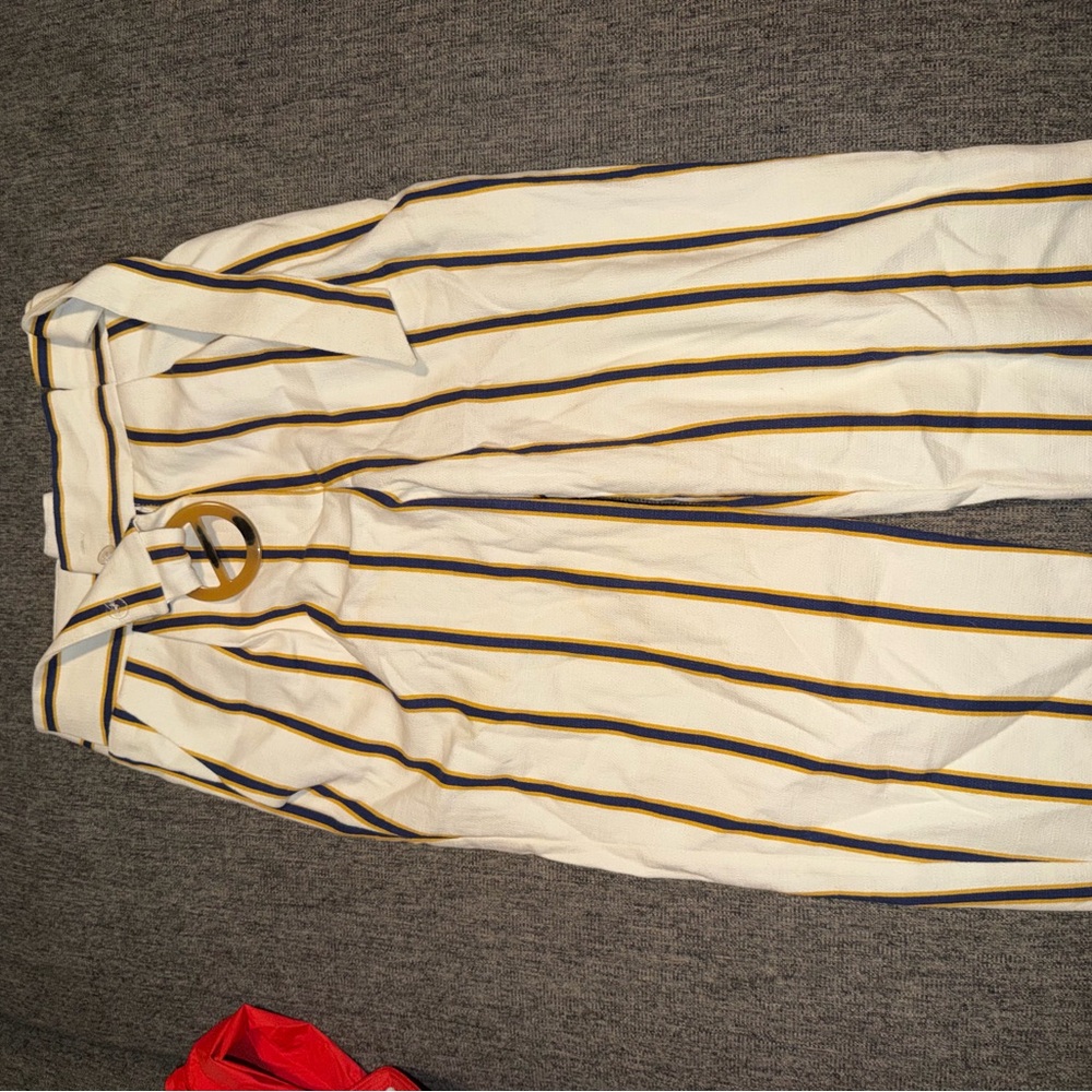 Topshop Cream Pants with Navy and Gold Stripes